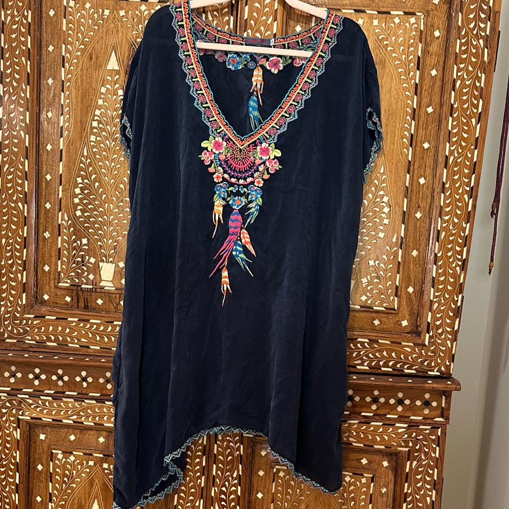 Johnny Was Navy Tunic with Colorful Embroidery